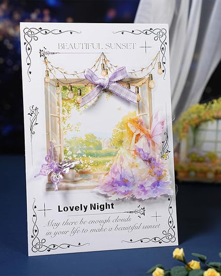 AuriicLeaf Romantic Window PET Stickers, 96pcs Dreamy Floral and String Light Decorative Sticker for Scrapbooking, Journaling, DIY Crafts, Planner Supplies
