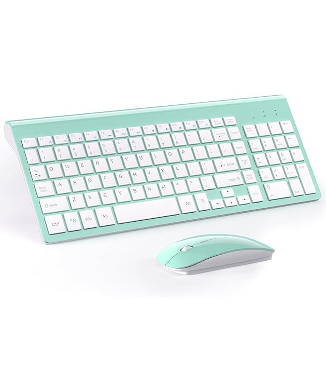 Wireless Keyboard and Mouse Ultra Slim Combo, TopMate 2.4G Silent Compact USB 2400DPI Mouse and Scissor Switch Keyboard Set with Cover, Batteries Included, for PC/Laptop/Windows/Mac - Mint Green