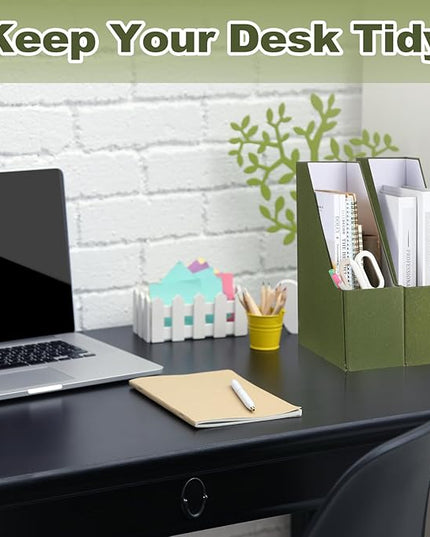 Gueevin Set of 6 Magazine File Holder Stylish Sturdy Cardboard File Boxes Desk Magazine Organizer Rack with Gold Label Holder to Organize Your Desk or Shelves for Home Classroom Office Library(Green)