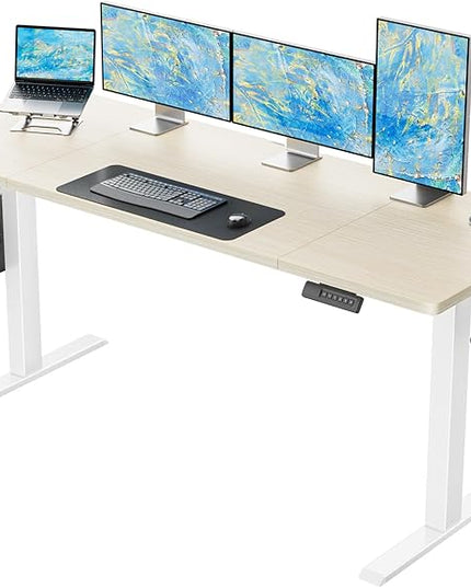 HUANUO 63 x 24 inch Electric Standing Desk, Height Adjustable Table with Headphone Hooks & Cable Manager, Sit to Stand up Desk for Home Office, Natural