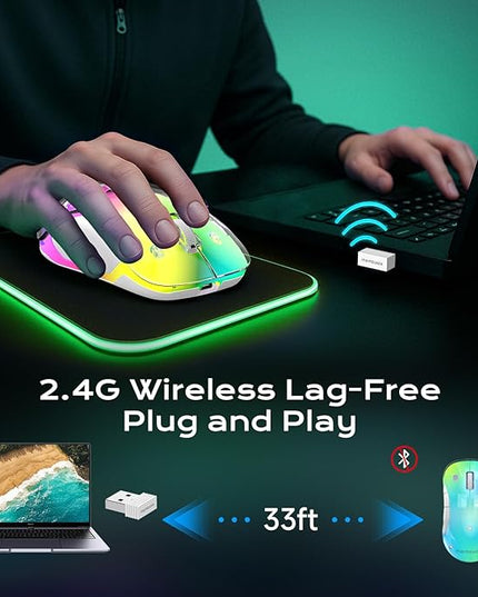 memzuoix 2.4G LED Wireless Mouse, Rechargeable Ergonomic Mouse with Detachable Cover, 1400 DPI Portable Optical Computer Mouse with USB Receiver for Laptop, PC, Desktop and MacBook, 5 Buttons-Green