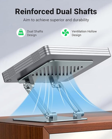UGREEN Tablet Stand Holder for Desk Dual Rod Support Aluminum Tablet Holder Adjustable Multi-Angle Home Office Accessories Compatible with iPad Pro 13 12 11 10.5 Air Mini 5 4 3 2 Phone E-Reader Silver