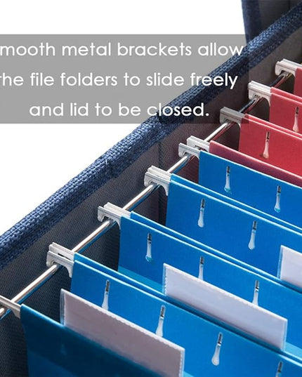 PRANDOM File Organizer Box - Set of 1 Collapsible Decorative Linen Filing Storage Hanging File Folders with Lids Office Cabinet Letter Size Navy Blue (14x9.3x10.8 inch)