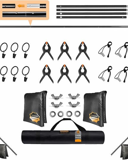 Backdrop Stand, Photo Video Studio 8.5 x10ft Adjustable Background Support System Kit with 2 Sandbag, 6 Backdrop Spring Clamp and Carry Bag for Photoshoot, Parties, Baby Shower, Birthday, Wedding