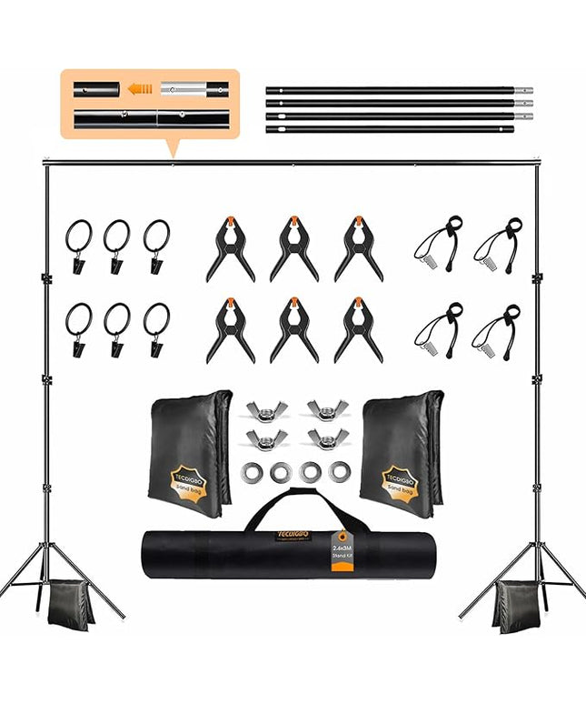 Backdrop Stand, Photo Video Studio 8.5 x10ft Adjustable Background Support System Kit with 2 Sandbag, 6 Backdrop Spring Clamp and Carry Bag for Photoshoot, Parties, Baby Shower, Birthday, Wedding