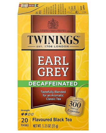 Twinings Decaffeinated Earl Grey Black Tea Individually Wrapped Bags, 20 Count (Pack of 1), Flavoured with Citrus and Bergamot, Enjoy Hot or Iced, 20 Teabags