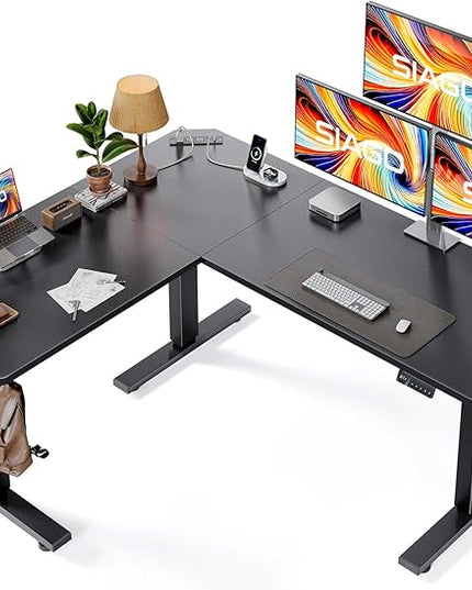 SIAGO L-Shaped Standing Desk - 63 x 55 Inch Adjustable Corner Standing Desk with Charging Station - L Shape Sit Stand Table with Memory Controller, Splice Board for Home Office