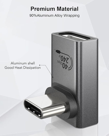 XAOSUN 90 Degree USB C Adapter, USB C to USB C Adapter Right Angle 240W 40Gbps, USB Type C Thunderblt 4 Connecter for MacBook, Phone, rog Ally, steam Deck, Switch,Tablet and More (2-Pack)