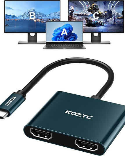 USB C to Dual HDMI Adapter 4K@60hz, Type C to HDMI Splitter Extended Display for MacBook/MacBook Pro Air Dell XPS13/15, Samsung Galaxy S9/S9+ [MST Mode (Extended displays) Only for Win OS], Green
