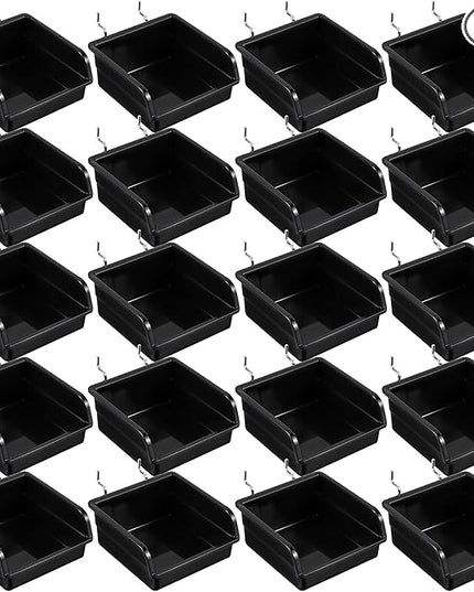 20 Pack Pegboard Bins With Metal Hooks, Black Pegboard Storage Bins, Pegboard Containers For Peg Board Organizing Accessories, Peg Board Organizer Bins For Garage, Workshop, Craft Room, Tool Shed