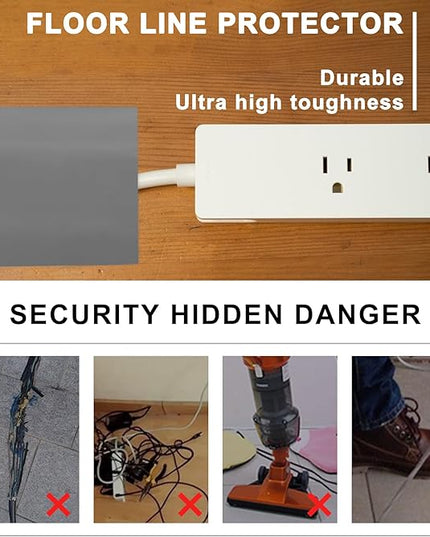 20Ft Floor Cord Cover Gray Silicone Cable Protector Easy to Install Wire Organizer and Hider for Home, Office, Garage (Gray-6m)