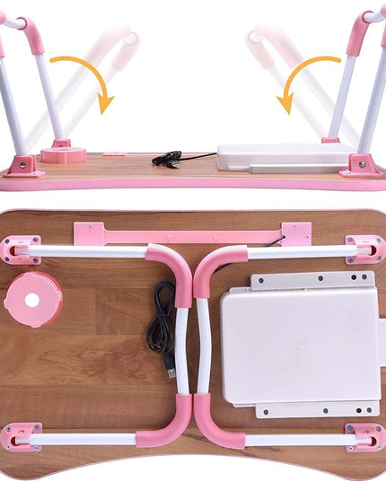 Slendor Lap Desk with Tablet Slot, Foldable Laptop Table with Storage Drawer for Bed，Portable Bed Desk for Laptop, Computer Tray with Cup Holder Notebook Stand Reading Holder for Couch Floor, Pink