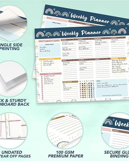 RSORGN Weekly Planner, 52 Pages Undated Daily List Schedule Notebook Time Management Memo Pad for Office, Home Planning & School Scheduling (Pattern-D)