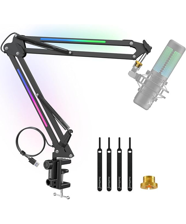 ZealSound RGB Microphone Arm Stand,Mic Arm with RGB Light for QuadCast/Blue Yeti/Snowball/Shure SM7B/Rode NT1/Elgato,Rotatable Suspension Boom Scissor Stand for Gaming Streaming Podcasting YouTube