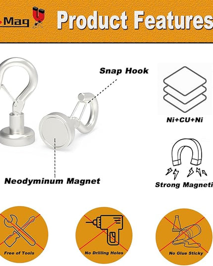 Ant Mag Magnetic Hooks Heavy Duty with Snap 22lbs Strong Magnet Hooks Great Hanging for Refrigerator, Cruise Cabin, Grill, Wreath,Kitchen,Office 20 Pack