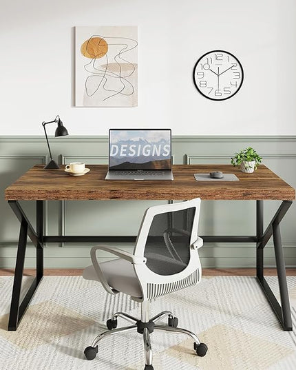 HSH Rustic Brown Desk, Industrial Home Office Computer Desk, Farmhouse Metal and Wood Computer Table, Simple Bedroom Laptop PC Desk for Student Writing Study Gaming Executive Workstation, 55 in