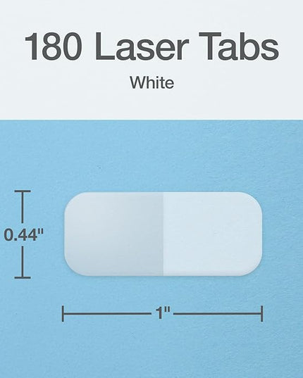 Redi-Tag Laser Index Tabs, Divider Tabs, Permanent Adhesive Index Labels, Customizable Divider Labels, 7/16" x 1", White, 180 Tabs, (B33001)
