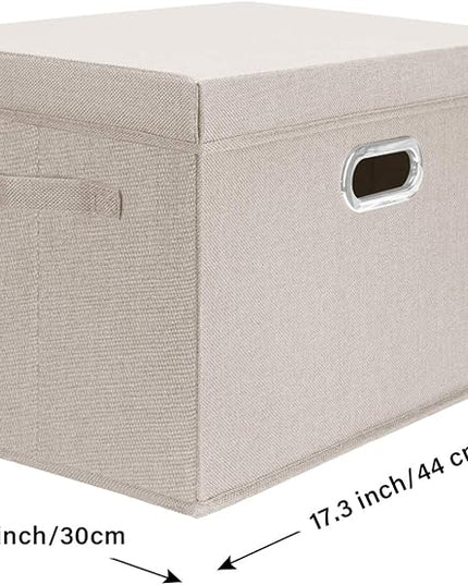 TYEERS Collapsible Storage Bins With Lids, Large Fabric Storage Boxes - 2 Pack - Beige