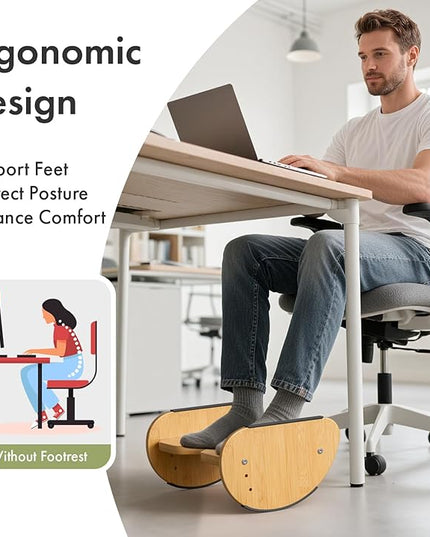 Amazer Bamboo Foot Rest for Under Desk at Work, 2-in-1 Reversible Rocking Footrest Adjustable Foot Stool, Ergonomic Footrest for Under Gaming Desk, Feet Support Leg Footstools for Home Office