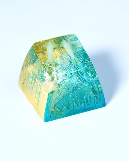Squid Artisan Keycap Light Yellow Blue Coral Reef R1 SA Profile Custom Sea Keycaps 1U ESC Handmade Gaming Ocean Resin Key Cap Cherry MX Switch Compatible Mechanical Keyboard Squid Lover Gift