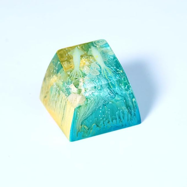 Squid Artisan Keycap Light Yellow Blue Coral Reef R1 SA Profile Custom Sea Keycaps 1U ESC Handmade Gaming Ocean Resin Key Cap Cherry MX Switch Compatible Mechanical Keyboard Squid Lover Gift