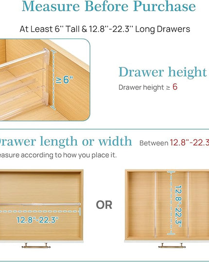 Vtopmart 10 Pack 6" Tall Upgrade Drawer Dividers for Big and Deep Drawer, 12.8"-22.3" Adjustable Expandable Dresser Drawer Organizer, Clear Plastic Separators for Dresser, Baby Supplies, Kitchenware