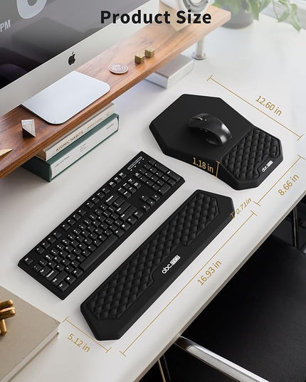 Ergonomic Mouse Pad and Keyboard Wrist Rest Support Set, Massage Design Mousepad for Carpal Tunnel Pain Relief, Memory Foam, Non-Slip PU Base for Computer Desk, Black