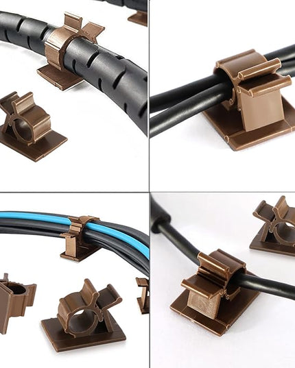 Viaky Adjustable Cable Clips, 30 Pcs Brown Adhesive Holder Ideal Cord Winder Management for Organizing Wires-Car Home Office and Desk Nightstand