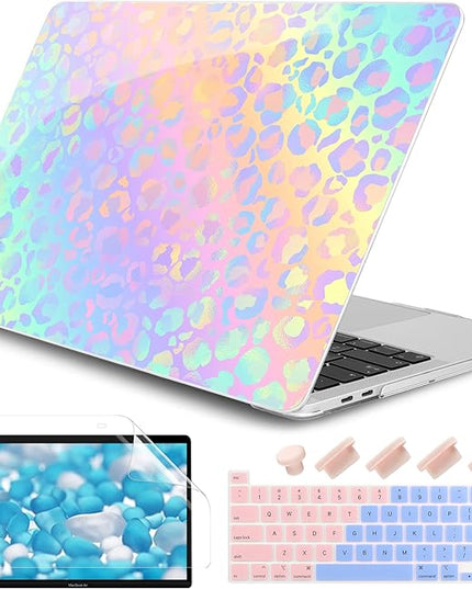 DONGKE Compatible with MacBook Pro 13 inch Case 2024 2023-2020 Release A2338 M2/M1 A2251 A2289 with Retina Display & Touch ID, Plastic Hard Shell & Keyboard Cover & Screen Film - Leopard Print