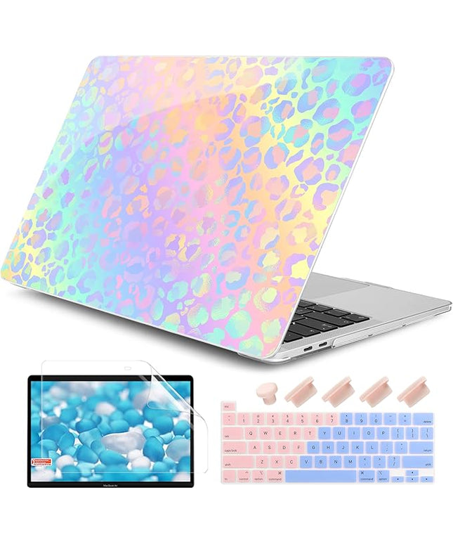 DONGKE Compatible with MacBook Pro 13 inch Case 2024 2023-2020 Release A2338 M2/M1 A2251 A2289 with Retina Display & Touch ID, Plastic Hard Shell & Keyboard Cover & Screen Film - Leopard Print
