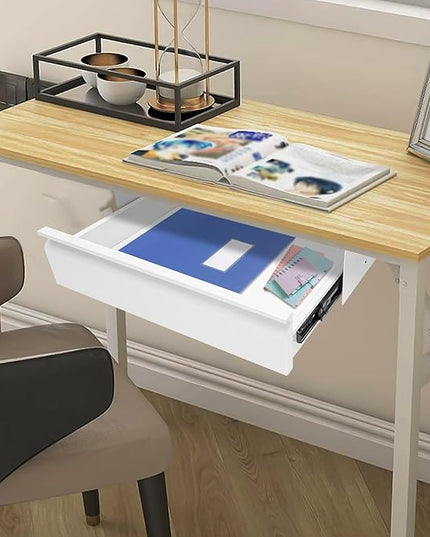 LEYSRIS 17.7" Under Desk Storage Drawer, White Sliding Pull-Out Drawer for Sit Stand Workstation