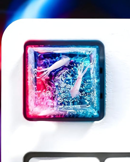 Squid Artisan Keycap Pink Blue Coral Reef R1 SA Profile Custom Sea Creatures Keycaps 1U ESC Handmade Gaming Ocean Resin Key Cap Cherry MX Switch Compatible Mechanical Keyboard Squid Lover Gift