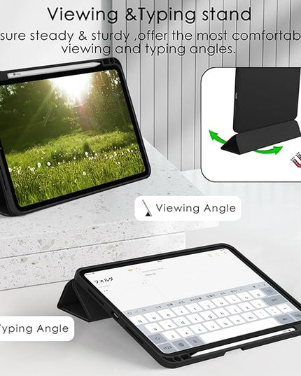 ZryXal iPad Pro 11 Inch Case (M5) 2025/ (M4) 2024 (Model: A3357,A3358,A3359,A2836/A2837/A3006), Trifold Stand Smart Cover with Pencil Holder and Soft TPU Back, Auto Wake/Sleep (Black)
