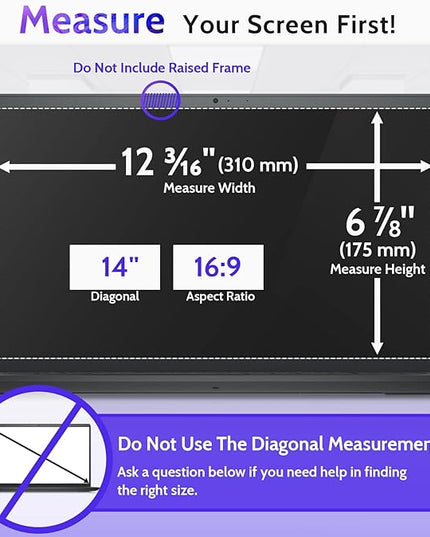 Peslv 14 Inch Laptop Privacy Screen for 16:9 Computer Monitor, Anti Glare Blue Light Filter Protector, Removable 14inch Security Shield Compatible With Lenovo Hp Dell Acer Asus Thinkpad Envy Xps