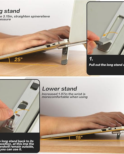 Zupro Laptop Feet,2024 New Model Laptop Stand,Self-Adhesive Foldable Adjustable Heights,Invisible Aluminum Lightweight Notebook Keyboard Riser,Compatible with 10 to17 inch Notebook Computer.(Silver)