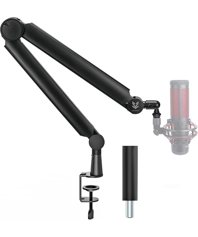 Sensic SA-30 Microphone Boom Arm, 360° Rotatable Mic Stand with 6 inch riser, Microphone Holder with 1/4", 3/8" and 5/8" Adapters, Professional Microphone Arm with Accessories, Mic Boom Arm Black