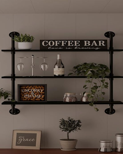 Industrial Pipe Shelf Shelving Bookcase, Wall Mounted Rustic Bookshelf, Floating Bookshelves for Wall,Retro Wood Metal Pipe Industrial Shelves for Living Room