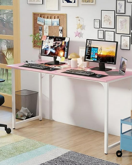 PayLessHere | 55 Inch Computer Desk | Pink | Office Desk with Metal Frame, Adjustable Feet | Water-Resistant, Scratchproof Surface | Sturdy Writing Table for Home Office or Study | Pack of 1