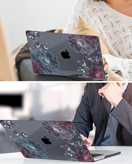 DONGKE Case for M5 MacBook Pro 14 inch 2025 2024-2021 M4 M3 M2 M1, Plastic Hard Shell Cover Compatible with A3434 A3112 A3401 A3185 A2992 A2779 A2442, Retina XDR Display & Touch ID, Dahlia Flowers