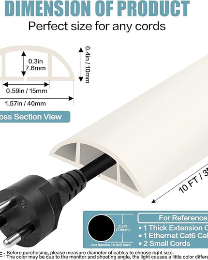 Floor Cord Cover Cable Cavity Self Adhesive Cord Hider Floor 10FT Floor Cable Management Power Cord Protector Floor Electric Cord Covers for Offices, Gym, Exhibitions (Beige, 1.57" x 10')