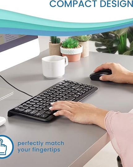 Perixx PERIBOARD-407B US, Wired USB Mini Keyboard with 11 Hot Keys - Glossy Black - US English Layout