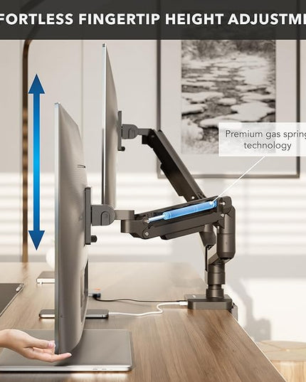 Mount-It! Proflex Series Heavy-Duty Dual Monitor Arm for 17–35” Screens, Gas Spring, Full Motion, USB-C & USB 3.0 Ports, VESA 75/100, Fits Ultrawide & Curved Displays, Clamp or Grommet Base
