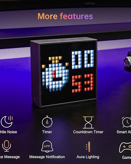 Divoom TimeBox Evo -- Pixel Art Bluetooth Speaker with 16x16 LED Display APP Control - Cool Animation Frame & Gaming Room Setup & Bedside Alarm Clock- Black