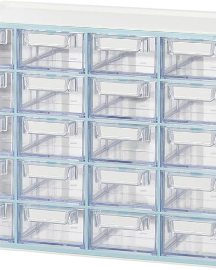 Blue Ginkgo Small 20-Drawer Cabinet – Stackable Clear Organizer for Hardware, Beads, Plastic Bricks, Office, and Craft Storage (Made in Korea, Blue)