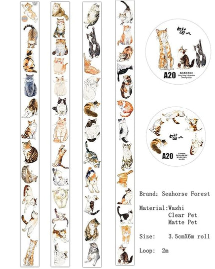 RICHTAPES Seahorse Forest Vol3-A20 Meow,Original Design Cute Cat Vintage Matte PET Washi Tape Stickers,for Scrapbook Supplies,Scrapbook Tape,Junk Journal Stickers,Bullet Journal Supplies