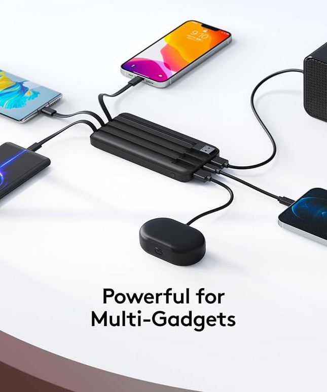 Portable Phone Charger, 10000mAh Portable Charger Power Bank with Built-in Cables, Travel Essential Battery Pack Compatible with iPhone, Samsung, Google, iPads, Tablets, etc