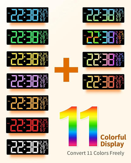 17.2" Large Digital Wall Mount Clock, Count Down Timer, Alarm, Big LED, 11 RGB Color, Temperature for Living Room Classroom Desk, Xmas, Birthday Gift for Senior Mom Dad (Rectangle)