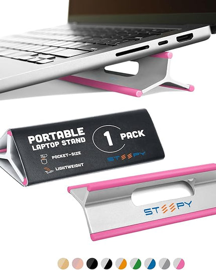 Steepy Portable Laptop Stand for Desk – Adjustable Height, & Portable Laptop Holder – Ergonomic Computer Stand for Cooling & Comfort – Slip-Proof, Sturdy Design – Universal Fit for 13-17 Inch Devices