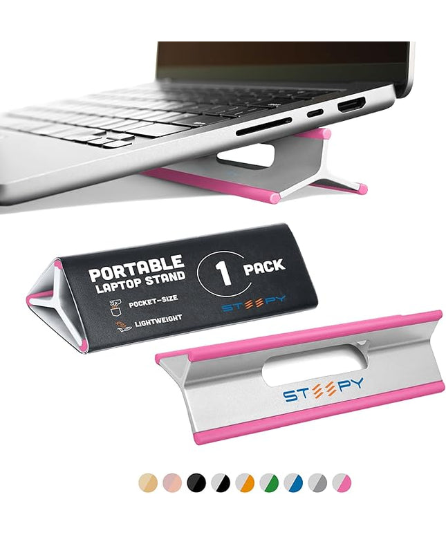 Steepy Portable Laptop Stand for Desk – Adjustable Height, & Portable Laptop Holder – Ergonomic Computer Stand for Cooling & Comfort – Slip-Proof, Sturdy Design – Universal Fit for 13-17 Inch Devices