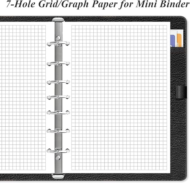 A5 Grid Refill Paper, 7-Hole Graph Paper, 100Sheets / 200Pages Loose-Leaf Grid Paper, 100gsm White Paper, 5.8" x 8.3 "